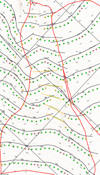 desktop snow fence layout drawing for Cougar Corner 7 illustrating the avalanche starting zone boundary